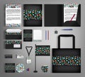 Black trendy corporate identity template design with floral pattern. Royalty Free Stock Photo