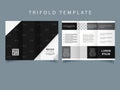 Black tri fold business brochure. Vector modern tri-fold brochure design template Royalty Free Stock Photo