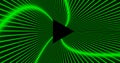 Black triangle in the center. Outgoing green glowing lines. Rotating abstraction. The concept of technology, black hole