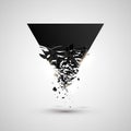 Black triangle with debris. Abstract black explosion. Geometric background. Vector