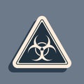 Black Triangle sign with Biohazard symbol icon isolated on grey background. Long shadow style. Vector Royalty Free Stock Photo