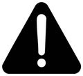 Black triangular warning sign with an exclamation mark symbol indicating caution or alert Royalty Free Stock Photo