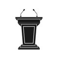 Black tribune icon stand rostrum with microphones on white background. Podium or pedestal stand for speech or public Royalty Free Stock Photo