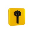 Black Trident devil icon isolated on transparent background. Happy Halloween party. Yellow square button.