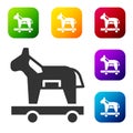 Black Trojan horse icon isolated on white background. Set icons in color square buttons. Vector Royalty Free Stock Photo