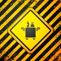 Black Trolley for food and beverages icon isolated on yellow background. Warning sign. Vector