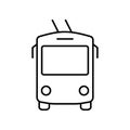 Black Trolleybus Line Icon. Stop Station for City Electric Transport Linear Pictogram. Trolley Bus in Front View Outline