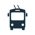 Black Trolleybus Silhouette Icon. Trolley Bus in Front View Glyph Pictogram. Stop Station for City Electric Transport