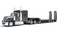 Black Truck with Lowboy Trailer 3D rendering