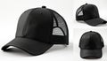Black trucker cap mockup on white backdrop. Baseball cap with mesh. Empty hat design element. Different views product Royalty Free Stock Photo