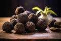 Black truffle mushrooms on table