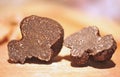 black truffles on a chopping board Royalty Free Stock Photo