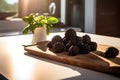 Black truffles on the cutting board. Generative AI AI