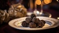 Black truffles on the cutting board. Generative AI AI