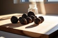 Black truffles on the cutting board. Generative AI AI