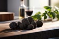 Black truffles on the cutting board. Generative AI AI