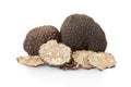 Black truffles group and slices on white Royalty Free Stock Photo