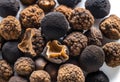 Black truffles isolated on a white background