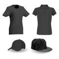 Black tshirt, black baseball hat vector template Royalty Free Stock Photo