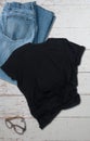 Black tshirt mockup with jeans styled product photo