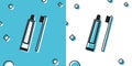 Black Tube of toothpaste and toothbrush icon isolated on blue and white background. Random dynamic shapes. Vector