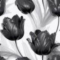 Black Tulip Flowers Glitter Super Detail Seamless Background. Generative AI