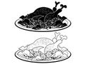 Black turkey meat dish outline and Silhouette