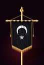 Black Turkish Flag with White Crescent and Star. Festive Vertical Banner. Wall Hangings