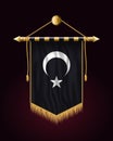 Black Turkish Flag with White Crescent and Star. Festive Vertical Banner. Wall Hangings