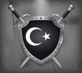 Black Turkish Flag with White Crescent and Star. The Shield with