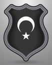 Black Turkish Flag with White Crescent and Star. Vector Badge an