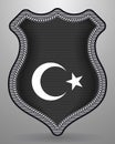 Black Turkish Flag with White Crescent and Star. Vector Badge an