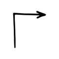 Black turning right arrow vector icon. Hand-drawn vector illustration of a pointer