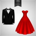 Black tuxedo and red bridal gown Royalty Free Stock Photo
