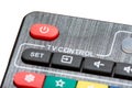 Black TV remote control close up. Red power button on the remote control. ÃÂ¡hanging and setting channels Royalty Free Stock Photo