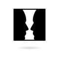 Black Two face profile view, Optical illusion icon or logo