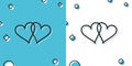 Black Two Linked Hearts icon on blue and white background. Heart two love sign. Romantic symbol linked, join, passion Royalty Free Stock Photo