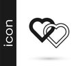 Black Two Linked Hearts icon isolated on white background. Romantic symbol linked, join, passion and wedding. Valentine Royalty Free Stock Photo