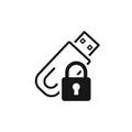 Black U S B Drive Icon with Padlock Security Symbol Royalty Free Stock Photo