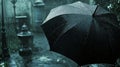 Black umbrella under heavy rain at funeral. Royalty Free Stock Photo