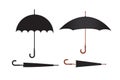 Black Umbrella Vector Set - Open and Closed (Isolated Illustration) Royalty Free Stock Photo