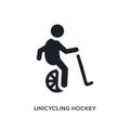 black unicycling hockey isolated vector icon. simple element illustration from sport concept vector icons. unicycling hockey