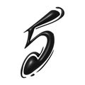 Black unique calligraphic numeral FIVE 5 - 3D illustration Royalty Free Stock Photo