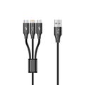 Black USB cable with 3 connectors, for charging your smartphone. Vector illustration