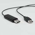 A black USB cable with two connectors lies against a white background. On the left, a Royalty Free Stock Photo