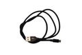 Black USB Type-A to Micro-USB cable. Royalty Free Stock Photo