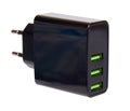 Black USB wall chrger plug, three ports Royalty Free Stock Photo