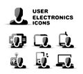 Black user electronics glossy icon set Royalty Free Stock Photo