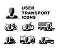 Black user transport glossy icon set Royalty Free Stock Photo