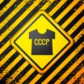 Black USSR t-shirt icon isolated on yellow background. Warning sign. Vector Royalty Free Stock Photo